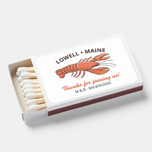Maine Lobster Wedding Party Favor, Custom Text Matchboxes (Front Open)