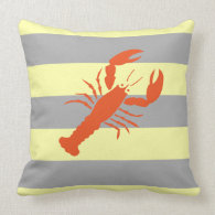 Maine Lobster Yellow and Gray Beach Stripe Throw Pillow