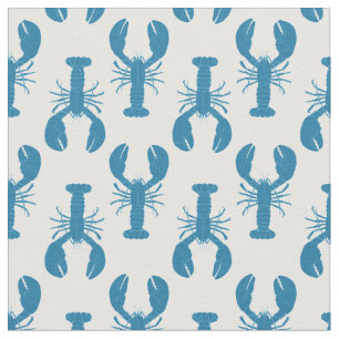 Maine Lobsters Coastal Pattern in Blue and White Fabric