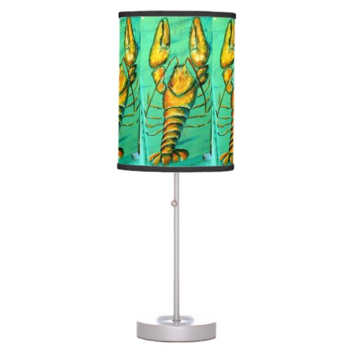 maine lobsters on green table lamp