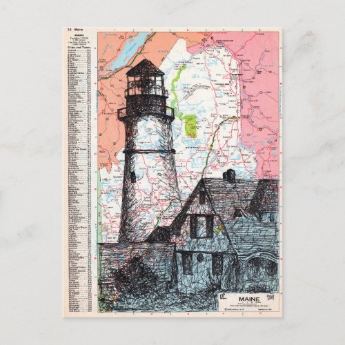 Maine Map Art Alt Back Design Postcard