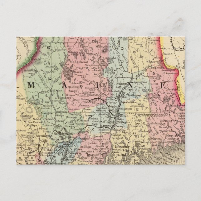 Maine Map by Mitchell Postcard (Front)