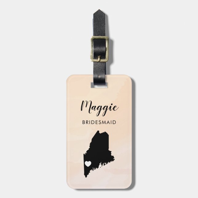 Maine Map Luggage Tag, Wedding Party Welcome Tag (Front Vertical)