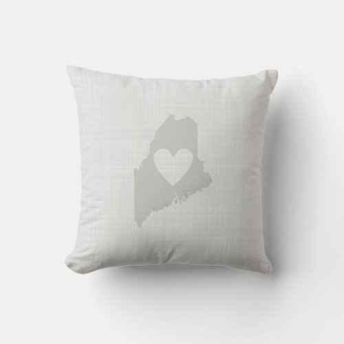 Maine Map Shape Love Gray Mainer Heart Throw Pillow