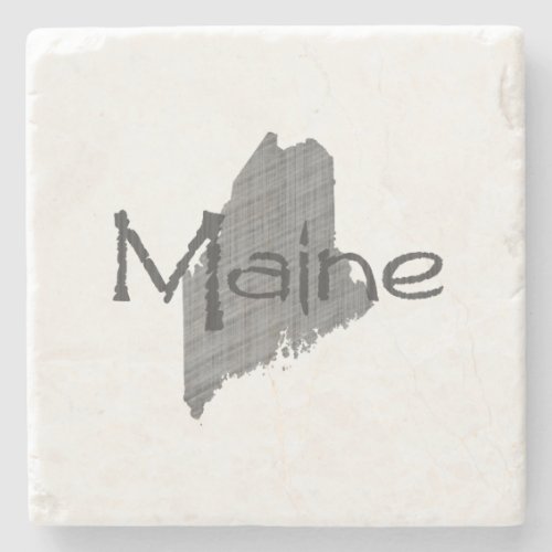Maine Map Shaped Vintage Gray Chalkboard and Name Stone Coaster
