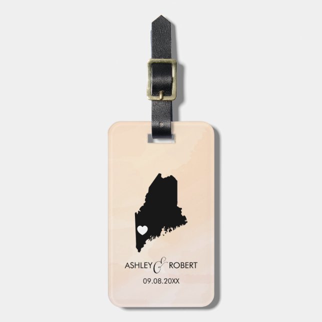 Maine Map Wedding Luggage Tag, Couple's Name Tag (Front Vertical)