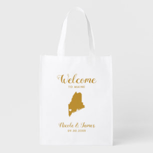 Maine Map Wedding Welcome Bag, Gold Tote Bag