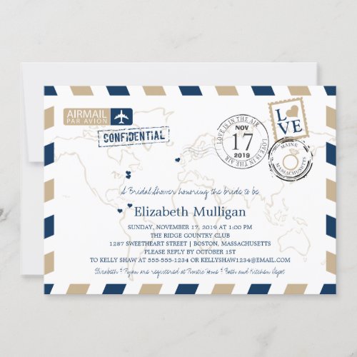 Maine  Massachusetts Airmail  Bridal Shower Invitation