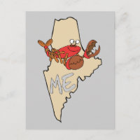 Maine ME Cartoon Map with Lobster Art