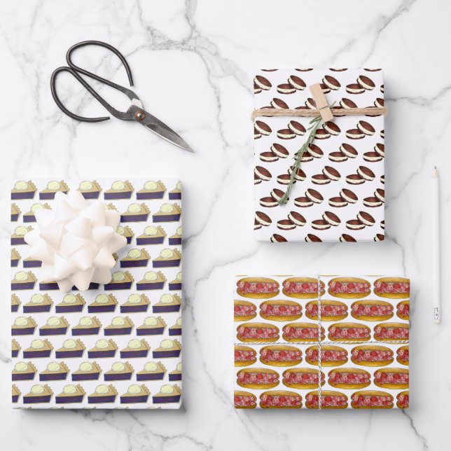 Maine ME Foods Lobster Roll Whoopie Blueberry Pie Wrapping Paper Sheets (Front)