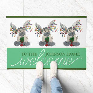 Maine ME Moose Antlers Christmas Lights Holiday Doormat