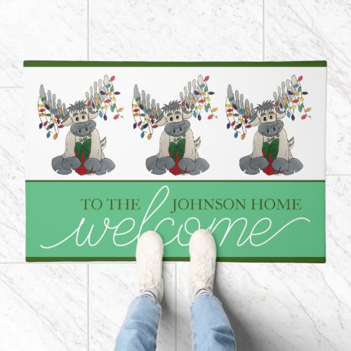 Maine ME Moose Antlers Christmas Lights Holiday Doormat