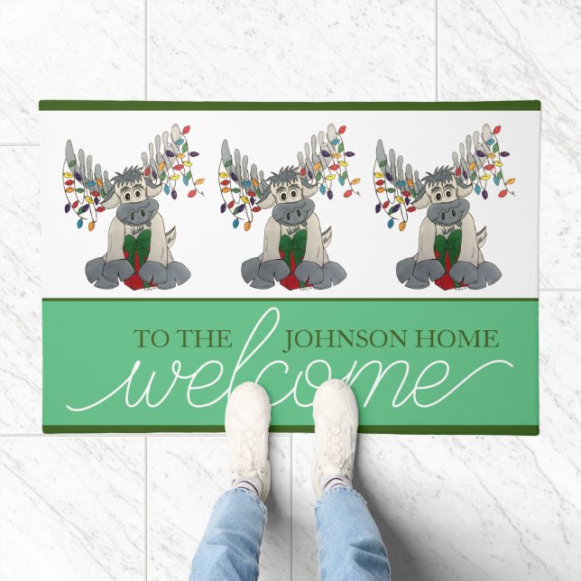 Maine ME Moose Antlers Christmas Lights Holiday Doormat (Indoor)