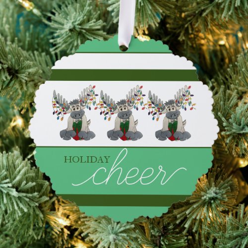 Maine ME Moose Antlers Christmas Lights Holiday Ornament Card