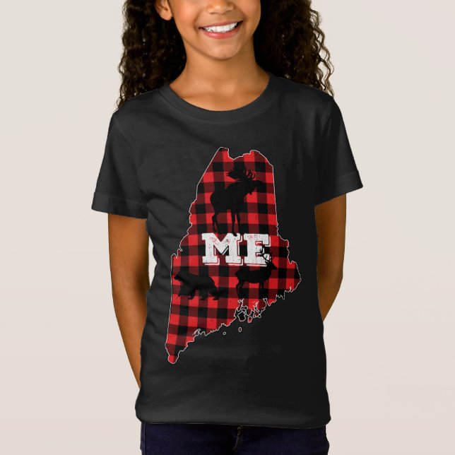 Maine ME State Red Plaid Fill Moose Hunting Christ T-Shirt (Front)