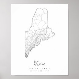 Maine Minimal Street Map Poster
