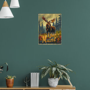 Maine Moose Vintage Poster