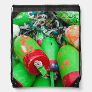 Maine, Mt. Desert Island, Bernard, lobster buoys 2 Drawstring Bag