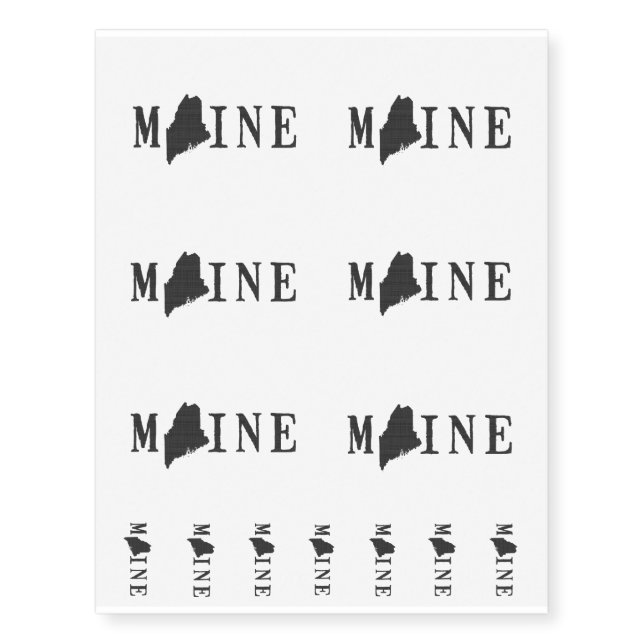 Maine Name with State Shaped Letter Temporary Tattoos (Front)