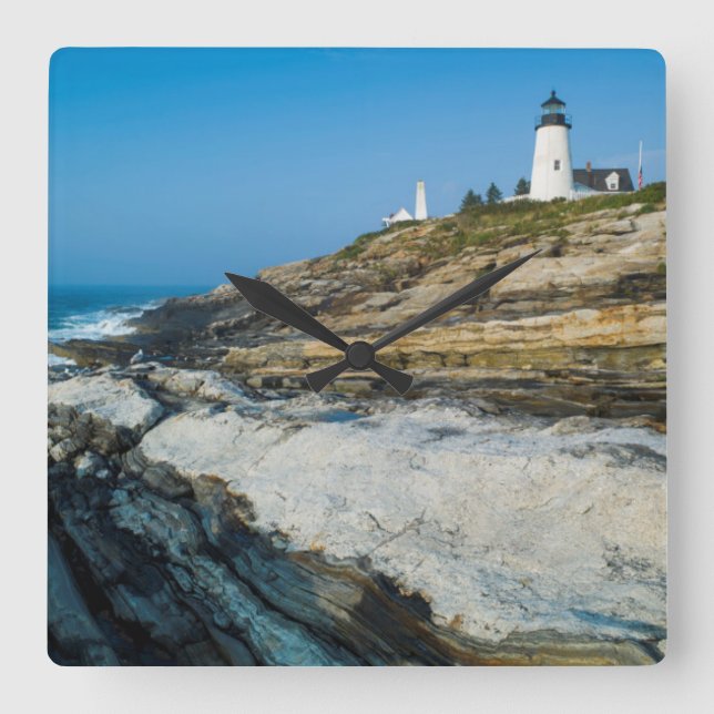 Maine, Pemaquid Point, Pemaquid Point Lighthouse Square Wall Clock (Front)