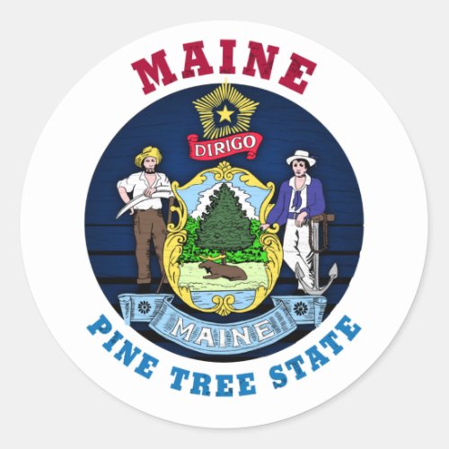 MAINE PINE TREE STATE FLAG CLASSIC ROUND STICKER