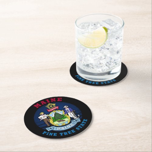 MAINE PINE TREE STATE FLAG  ROUND PAPER COASTER