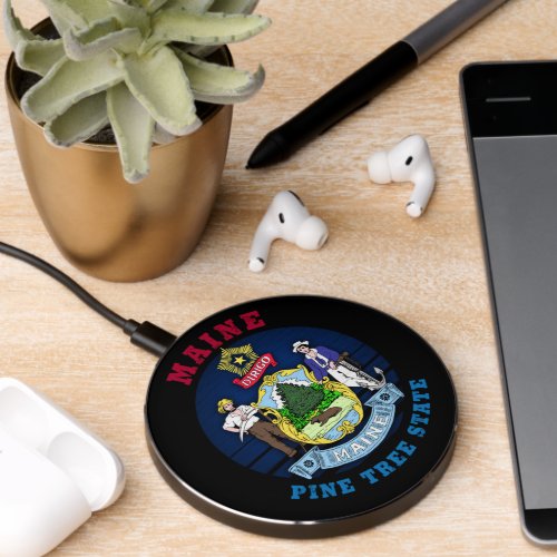 MAINE PINE TREE STATE FLAG WIRELESS CHARGER 
