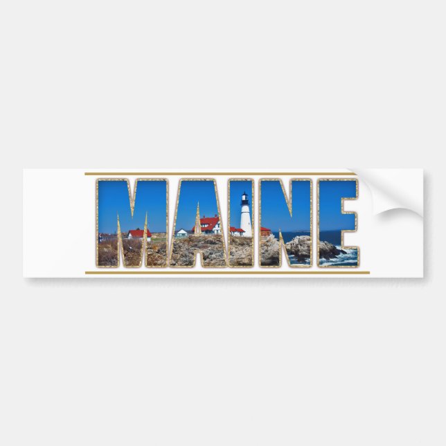 Maine Portland Head Lighthouse Image Text Bumper Sticker (Front)