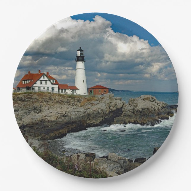 Maine Portland Head Lighthouse Photo Paper Plates (Front)