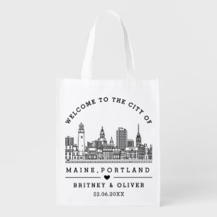 Maine Portland Skyline – Custom Wedding favor Grocery Bag
