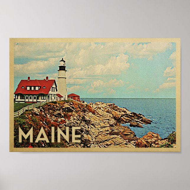 Maine Poster Vintage Travel Lighthouse Poster (Front)
