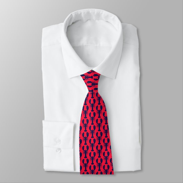 Maine Red/Navy Lobster Preppy Neck Tie (Tied)
