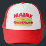 Maine Red Snapper Hotdog Portland ME Food Cookout Trucker Hat<br><div class="desc">Design features an original marker illustration of a Maine 'red snapper' style hotdog, a bright red hot dog topped with mustard and relish. Great for a cookout or picnic, or for any Mainer or fan of New England cuisine. Don't see what you're looking for? Need help with customization? Contact Rebecca...</div>