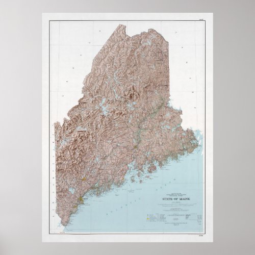 Maine Relief Map 1977 The Pine Tree State  Poster