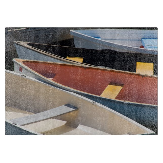 Maine, Rockland. Colorful boats in Rockland Cutting Board (Front)