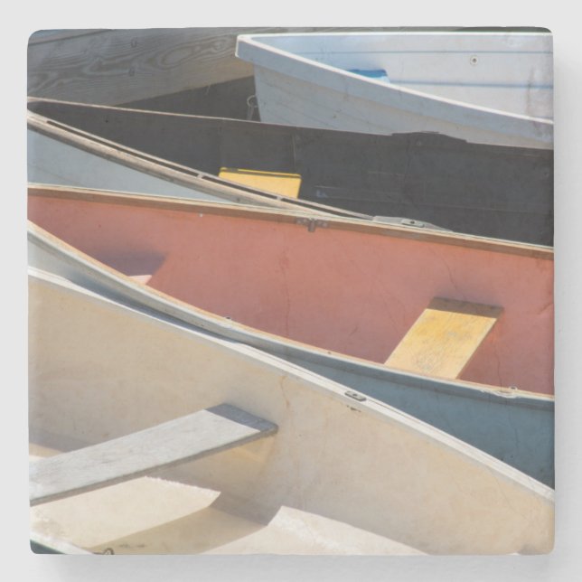 Maine, Rockland. Colorful boats in Rockland Stone Coaster (Front)
