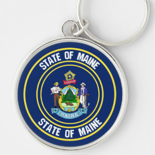Maine Round Emblem Keychain