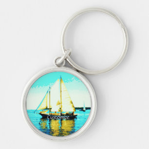 Maine schooner sailing Thunder_Cove Keychain