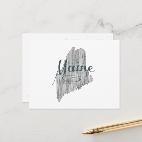 Maine Shaped Vintage Gray Typography Mainer Postcard