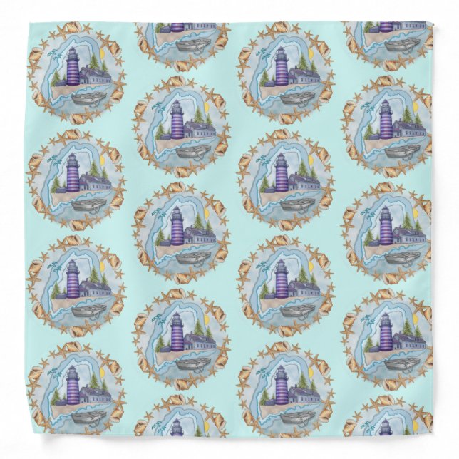 Maine Shells Lighthouse  Bandana (Front)