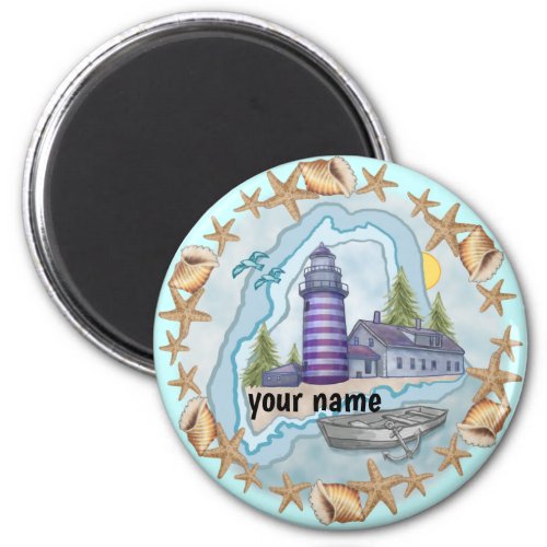 Maine Shells Lighthouse custom name magnet 