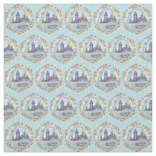 Maine Shells Lighthouse Fabric