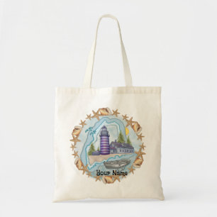 Maine Shells Lighthouse  Tote Bag
