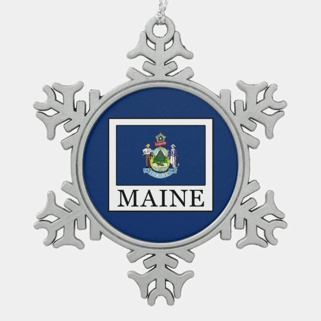 Maine Snowflake Pewter Christmas Ornament (Front)