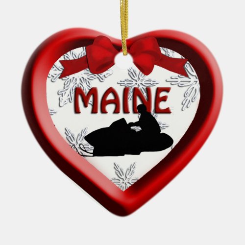 Maine Snowmobile Heart Christmas Ornament