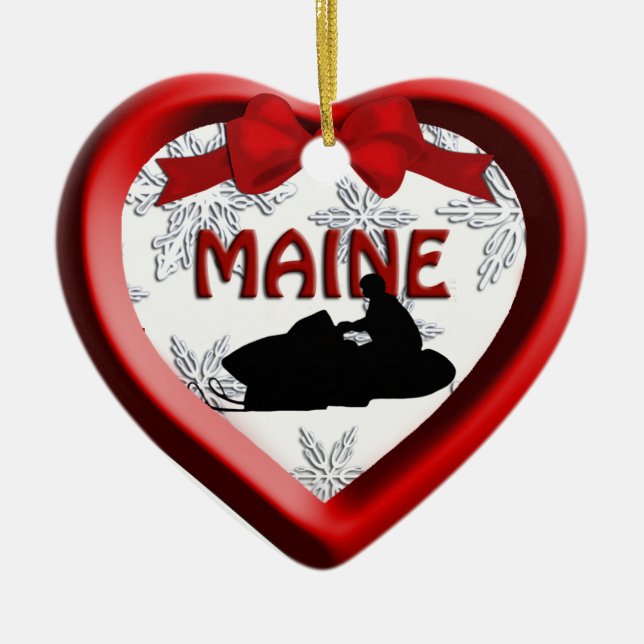 Maine Snowmobile Heart Christmas Ornament (Front)