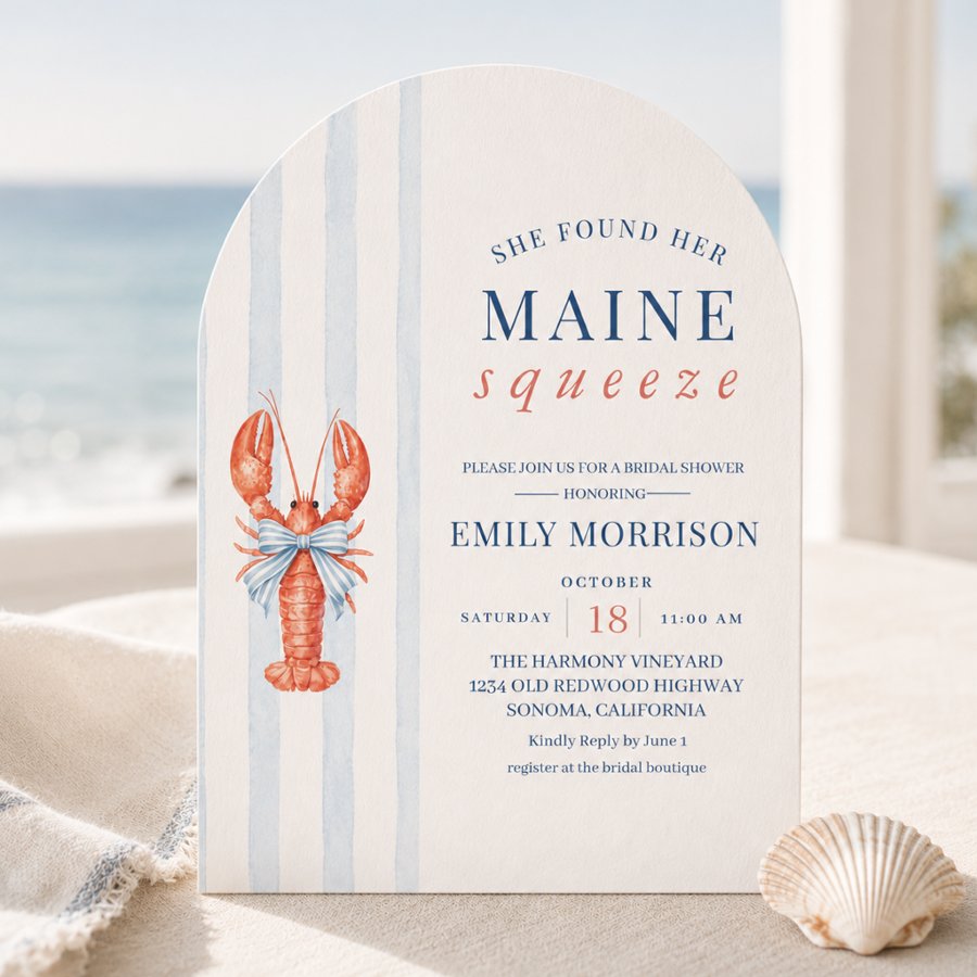Maine Squeeze Coastal Lobster Bow Bridal Shower Invitation