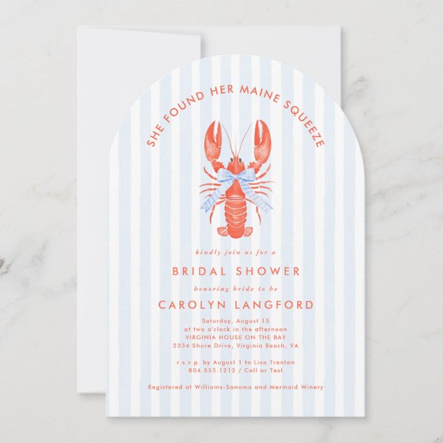 Maine Squeeze Coastal Lobster Bridal Shower  Invitation (Front)