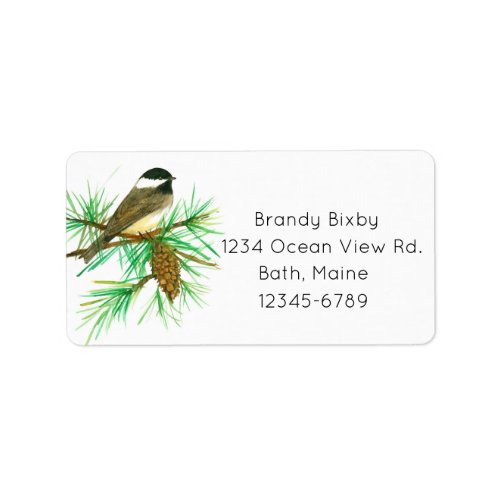 Maine State Bird Chickadee Pine Cone Address Label