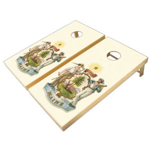 Maine state coat of arms (vintage 1870s) cornhole set